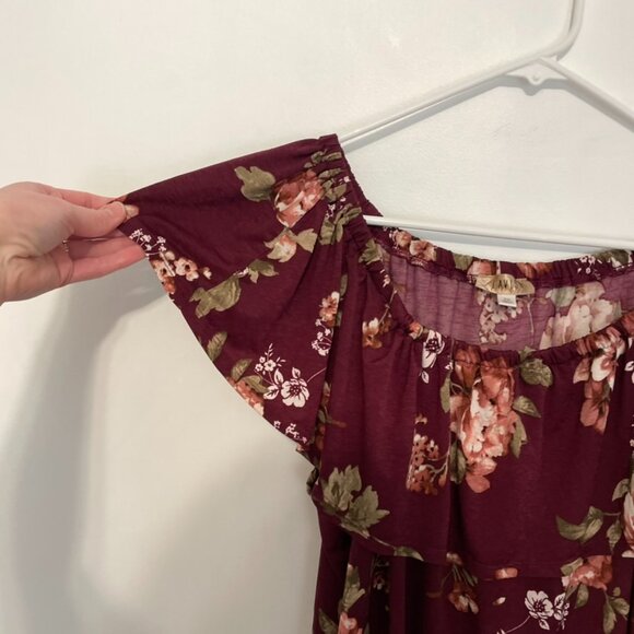 LAVISH Plus Size Burgundy Maroon Red Floral Off the Shoulder Boho Blouse JUNIORS - Picture 6 of 11